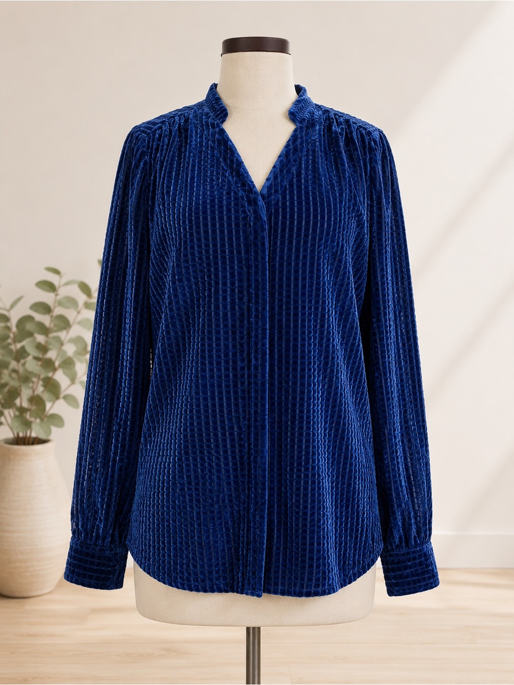 Soft Surroundings Velvet Textured Blouse - Royal Blue